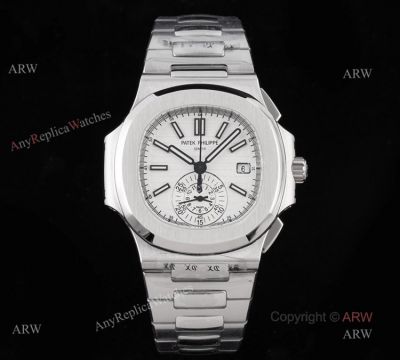 3K Factory V2 Swiss Patek Philippe Nautilus Silver Case White Dial Chronograph Watch